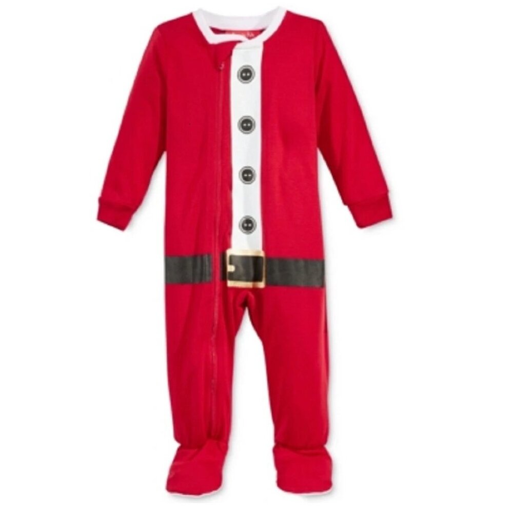 Family PJs Unisex Baby Boys' or Girls' Santa Suit Christmas Footed Pajamas, Red